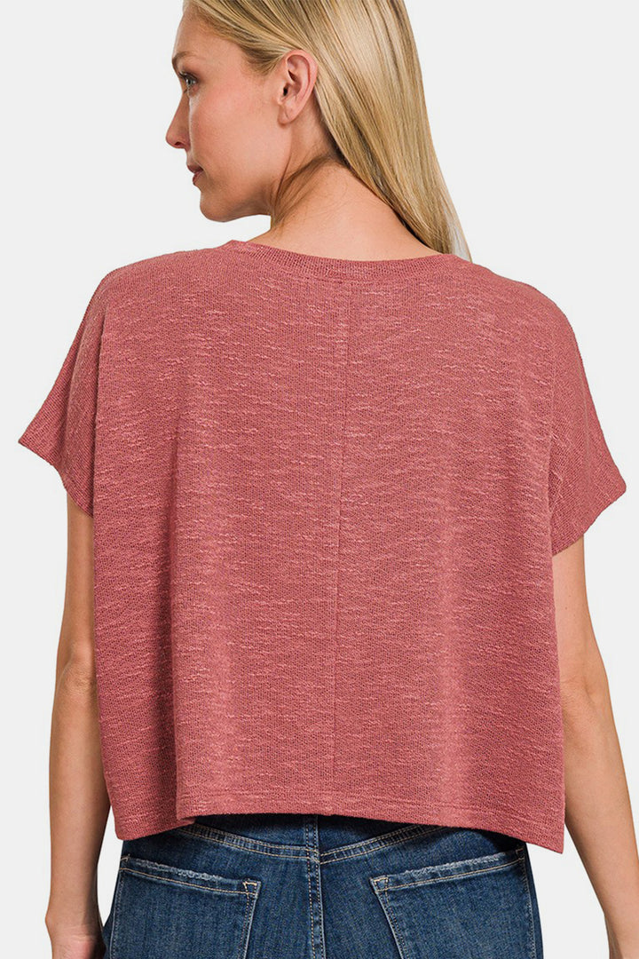 Zenana - V-Neck Knit Top - Winter Rose - Inspired Eye Boutique