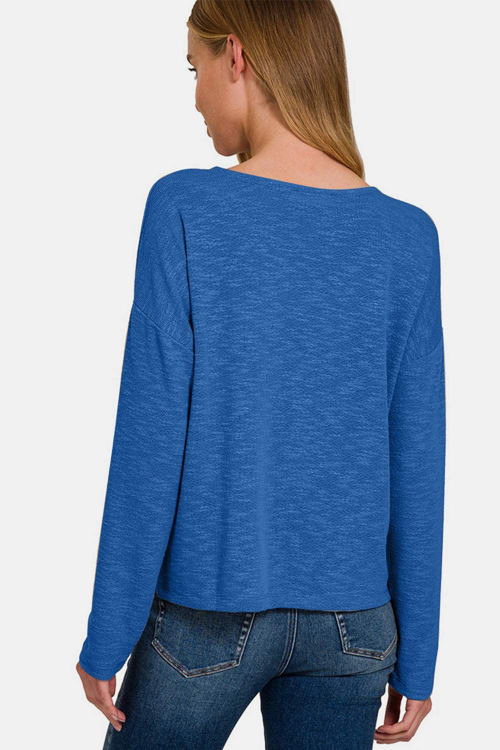 Zenana - V-Neck Long Sleeve Top - Blue - Inspired Eye Boutique