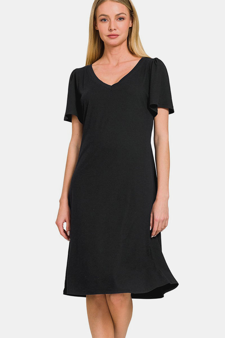 Zenana V-Neck Short Sleeve Dress - Inspired Eye Boutique