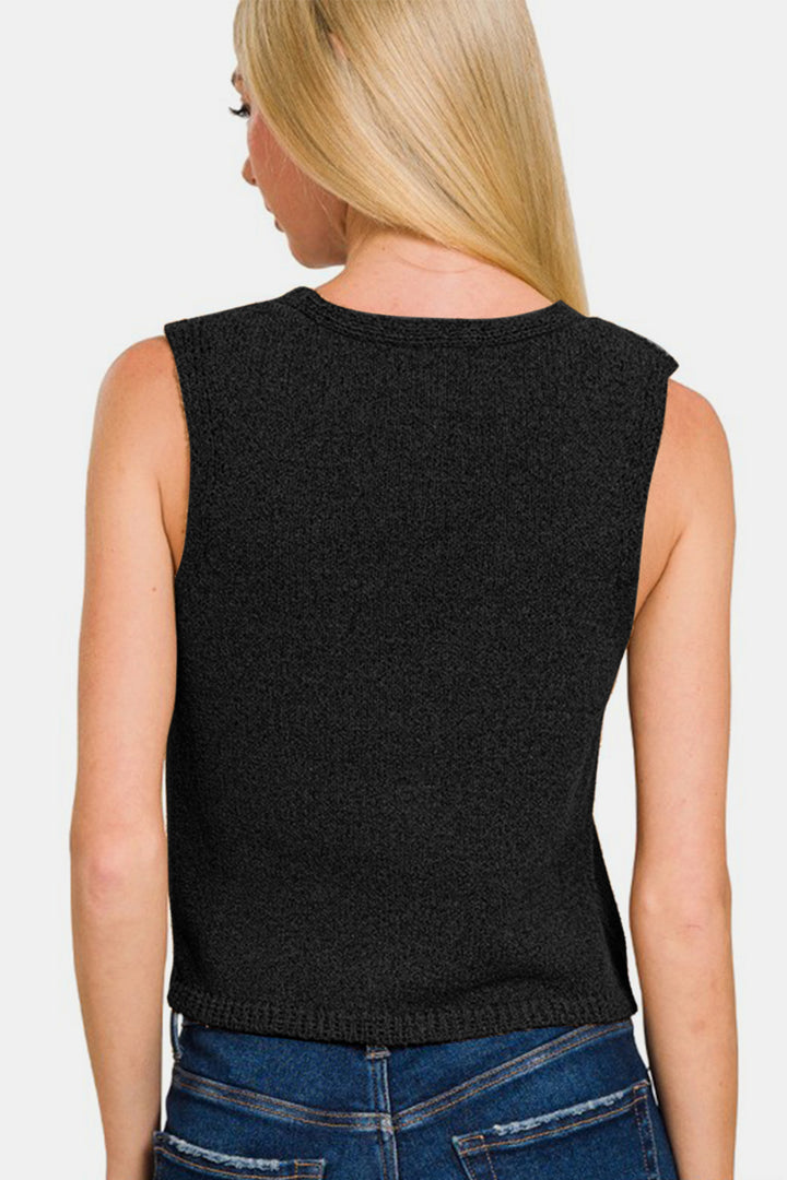 Zenana - V-Neck Sleeveless Sweater Vest - Black - Inspired Eye Boutique