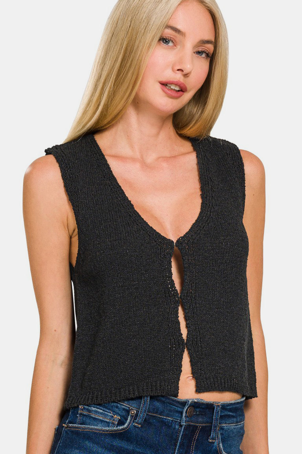 Zenana - V-Neck Sleeveless Sweater Vest - Black - Inspired Eye Boutique