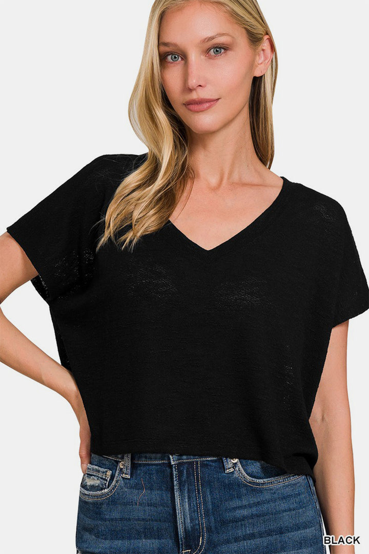 Zenana - V-Neck Tee - Black - Inspired Eye Boutique