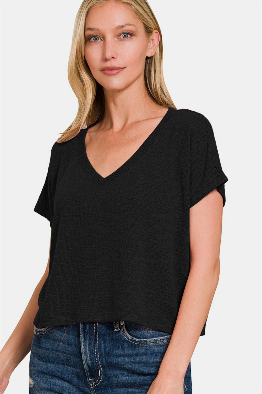 Zenana - V-Neck Tee - Black - Inspired Eye Boutique