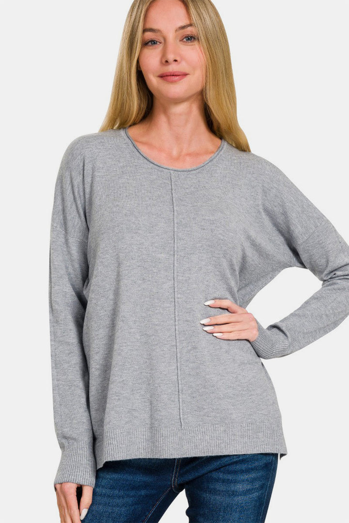 Zenana - Viscose Front Seam Sweater - Gray - Inspired Eye Boutique