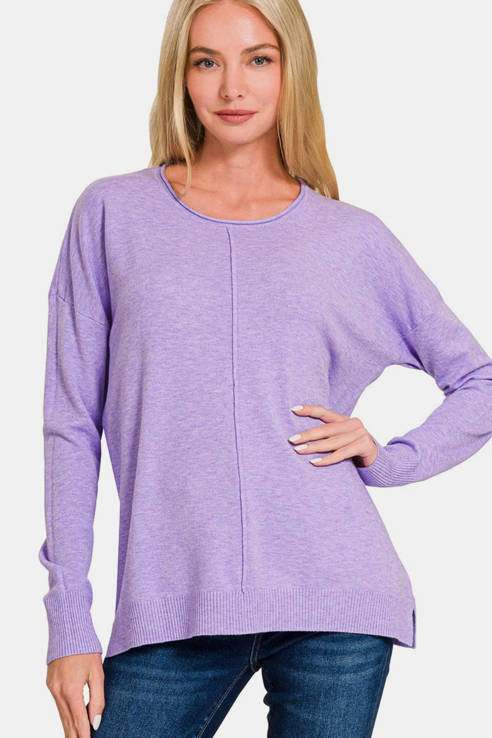 Zenana - Viscose Front Seam Sweater - Lavender - Inspired Eye Boutique