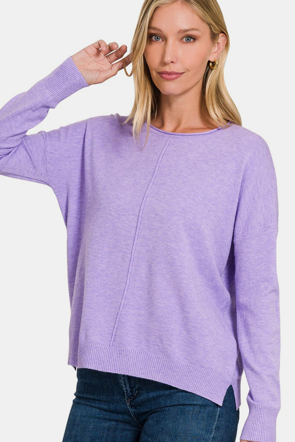 Zenana - Viscose Front Seam Sweater - Lavender - Inspired Eye Boutique