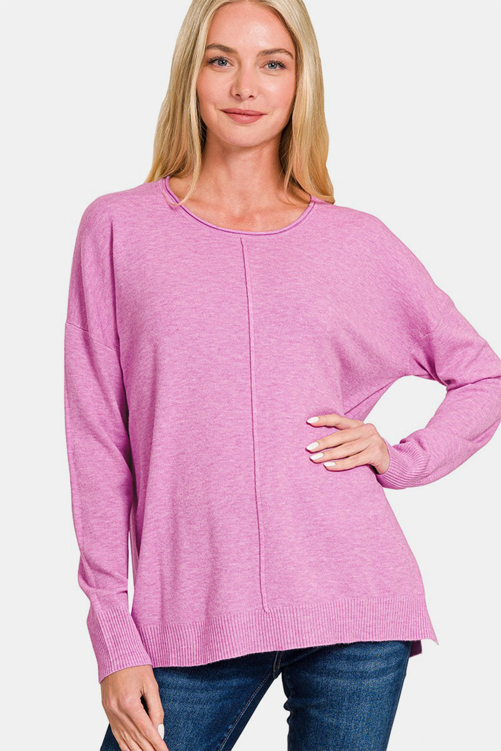 Zenana - Viscose Front Seam Sweater - Mauve - Inspired Eye Boutique