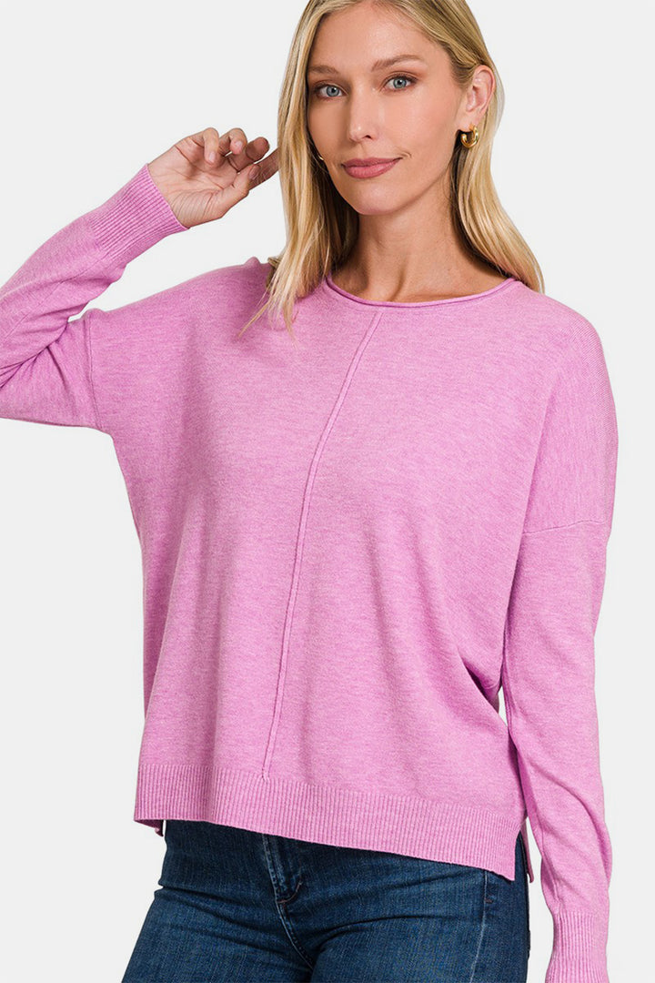 Zenana - Viscose Front Seam Sweater - Mauve - Inspired Eye Boutique