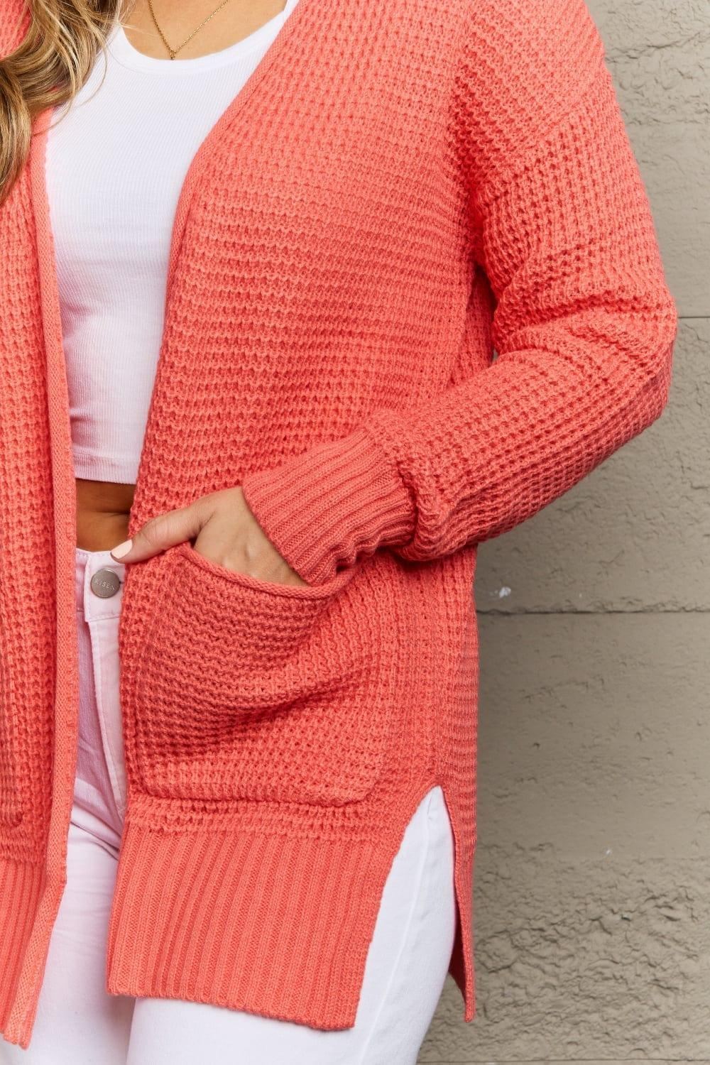 Bright & Cozy Waffle Knit Cardigan - Coral - Inspired Eye Boutique