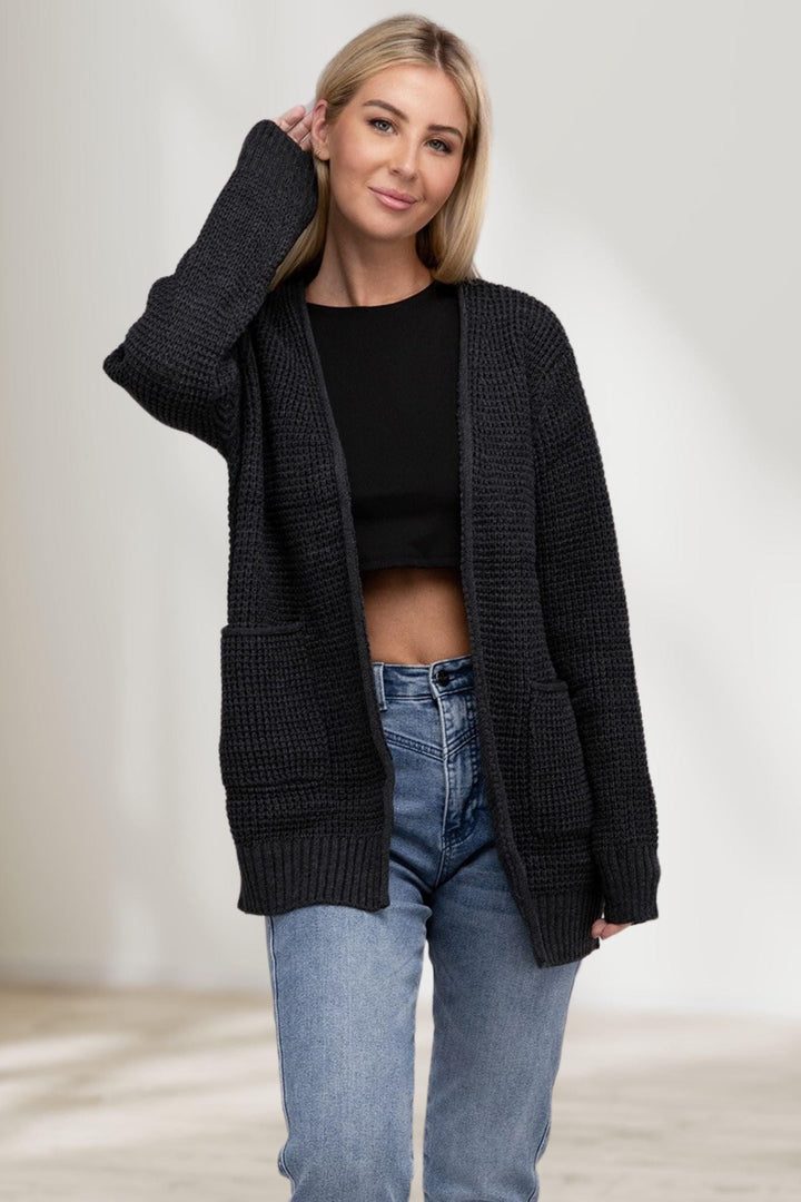 Zenana - Waffle Open Cardigan Sweater - Inspired Eye Boutique