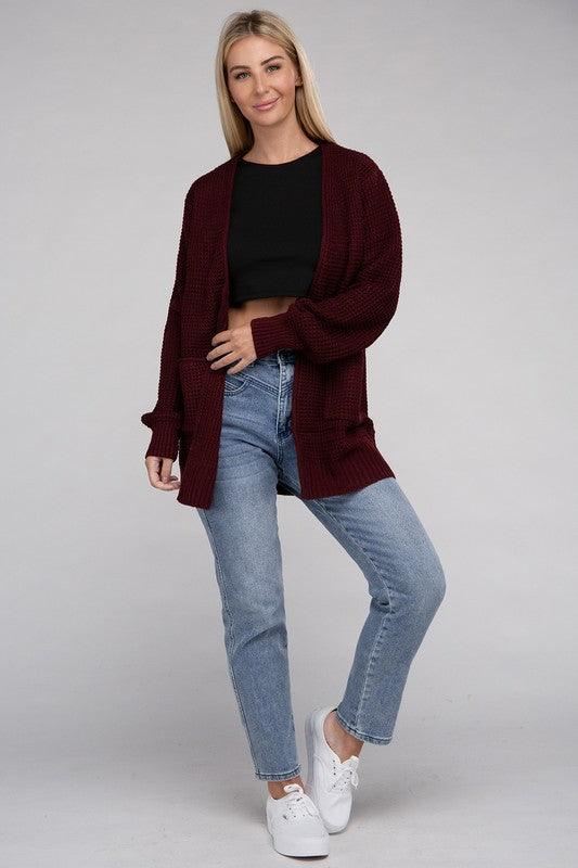 Zenana - Waffle Knit Open Front Cardigan - Inspired Eye Boutique