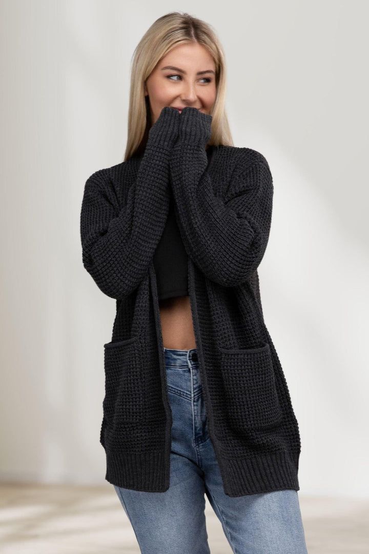 Zenana - Waffle Open Cardigan Sweater - Inspired Eye Boutique