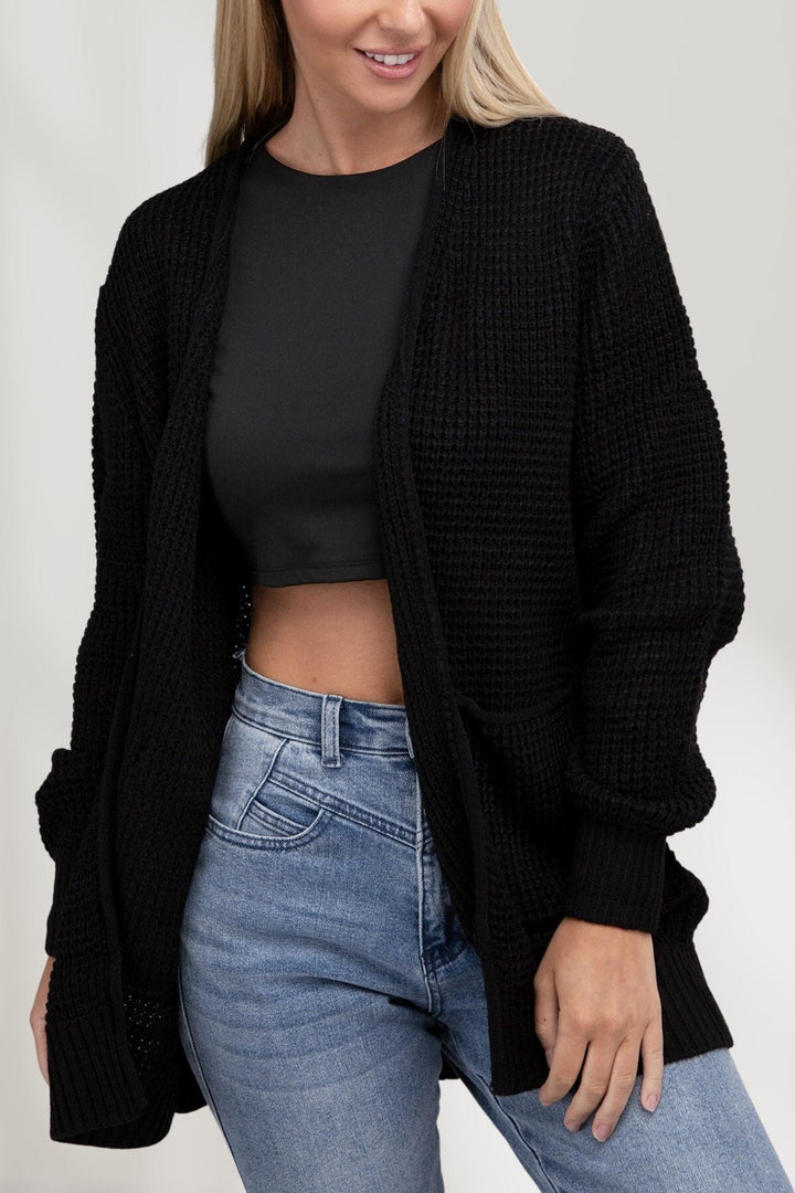 Zenana - Waffle Knit Open Front Cardigan - Inspired Eye Boutique