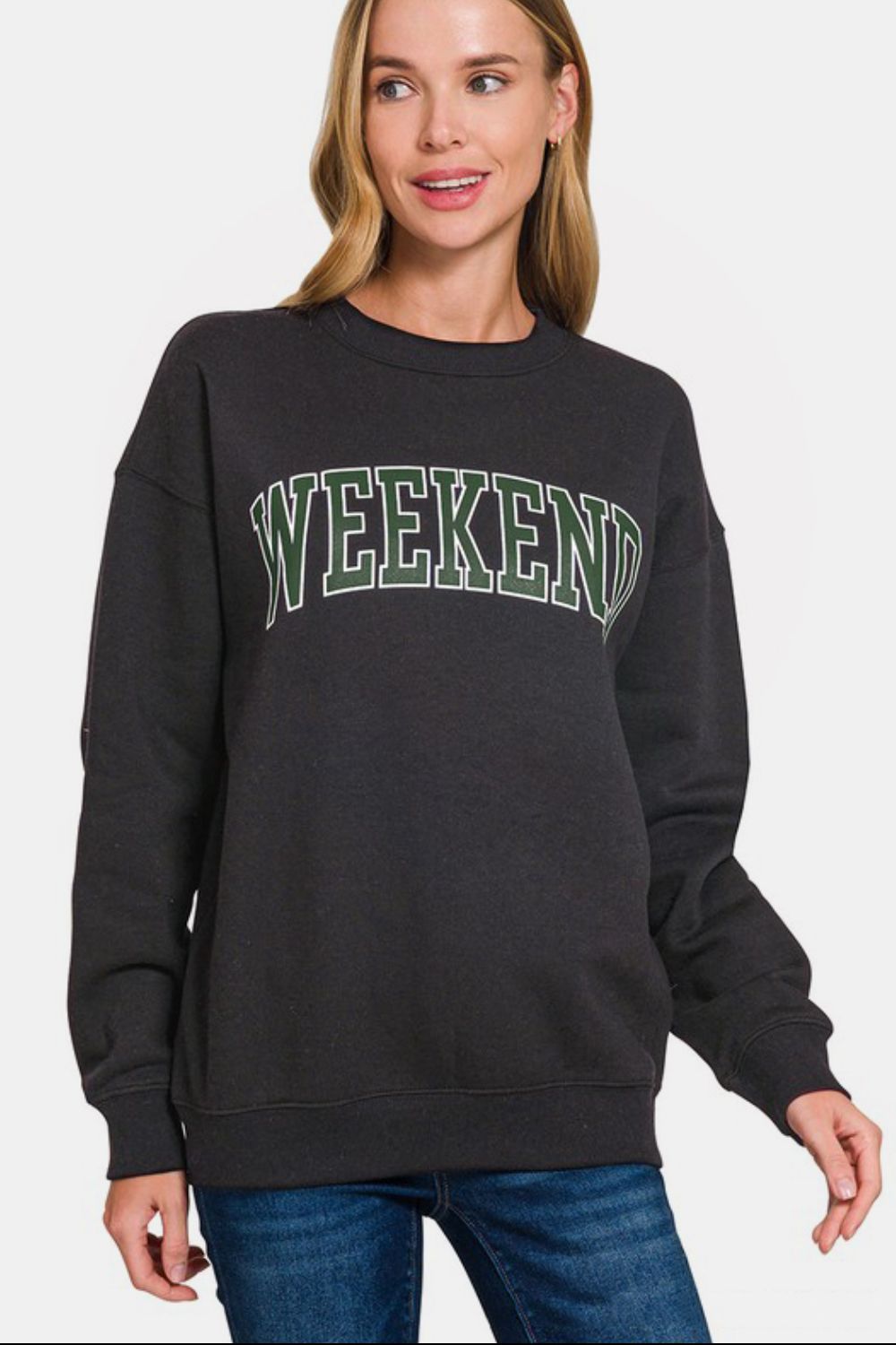 Zenana - Weekend Vibes Sweatshirt - Black - Inspired Eye Boutique