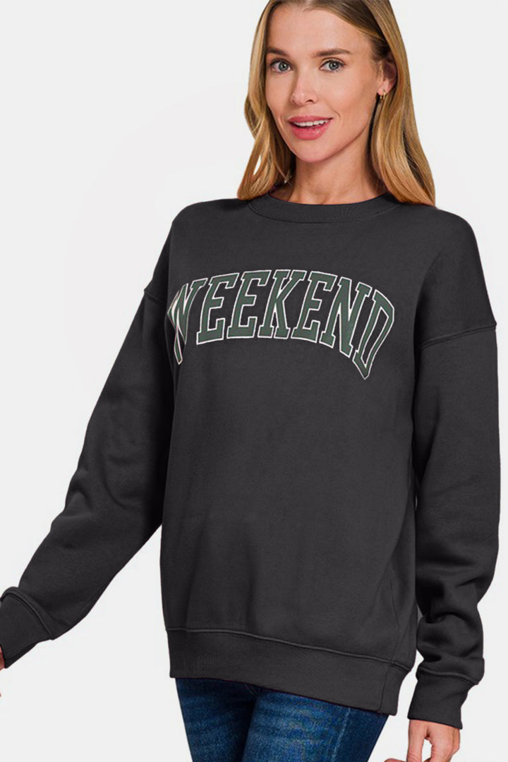 Zenana - Weekend Vibes Sweatshirt - Black - Inspired Eye Boutique