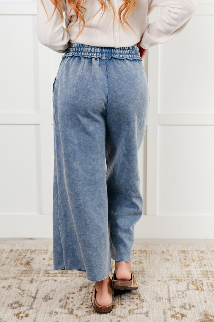 Zenana - Wide Leg Cropped Fleece Sweatpants - Dusty Blue - Inspired Eye Boutique