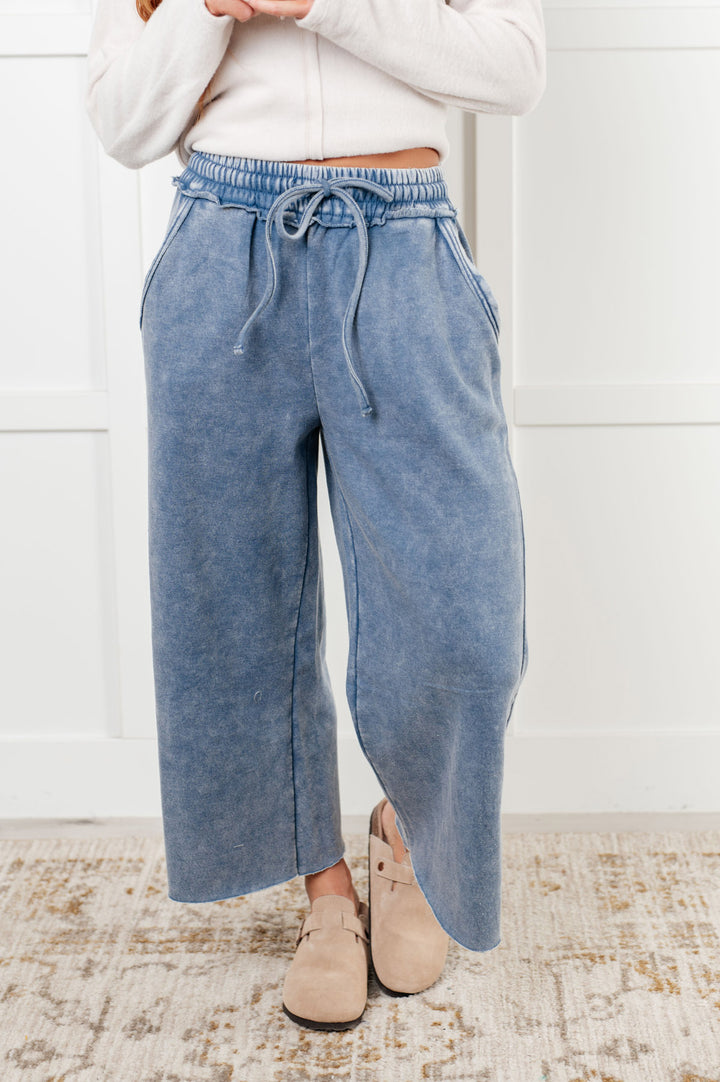 Zenana - Wide Leg Cropped Fleece Sweatpants - Dusty Blue - Inspired Eye Boutique