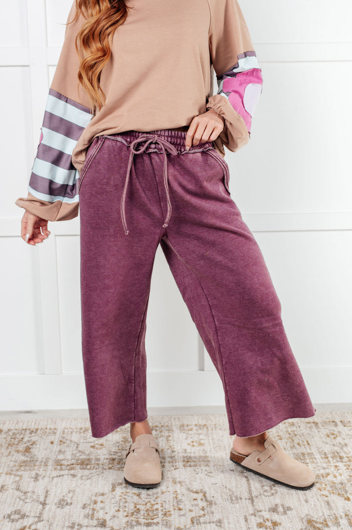 Zenana - Wide Leg Cropped Fleece Sweatpants - Eggplant - Inspired Eye Boutique