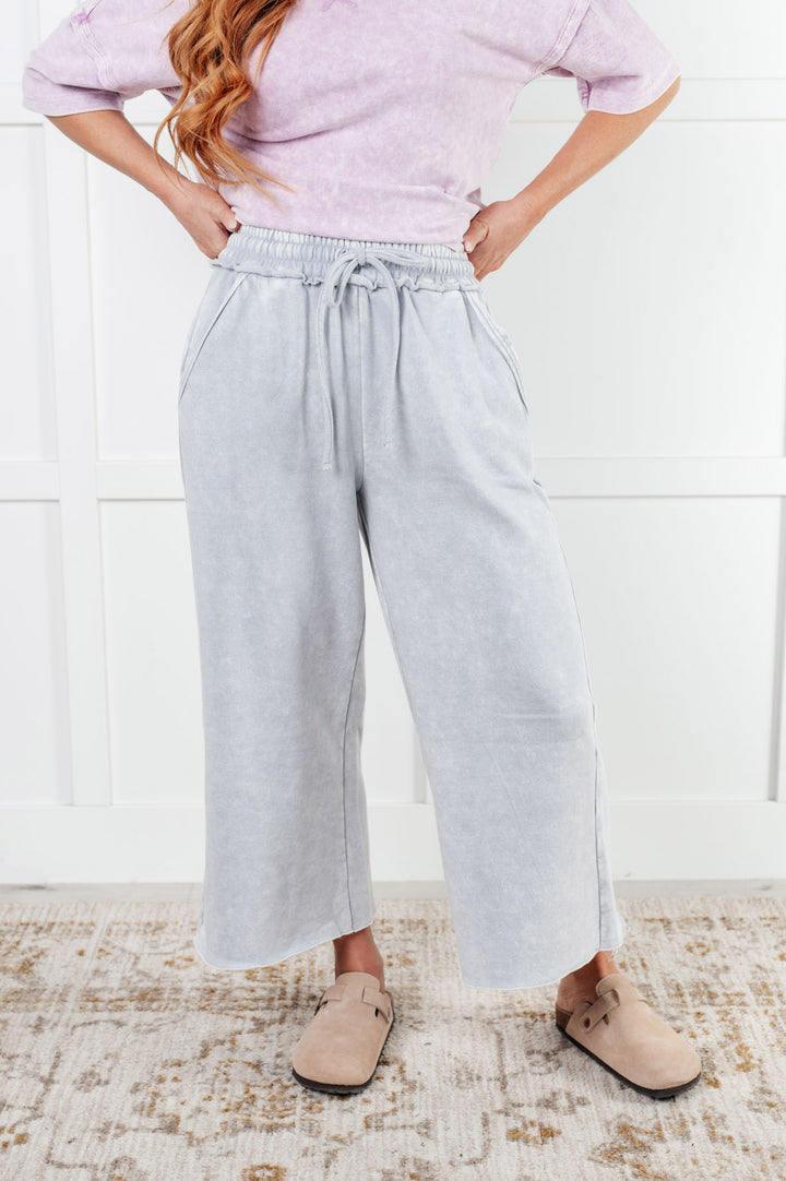 Zenana - Wide Leg Cropped Fleece Sweatpants - Light Grey - Inspired Eye Boutique