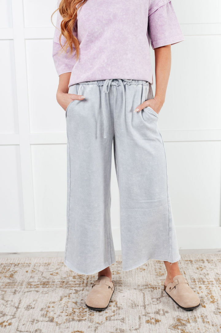 Zenana - Wide Leg Cropped Fleece Sweatpants - Light Grey - Inspired Eye Boutique