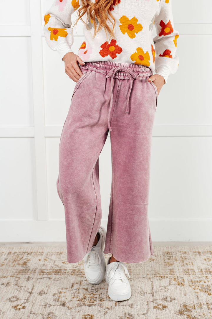 Zenana Wide Leg Cropped Fleece Sweatpants - Light Rose - Inspired Eye Boutique