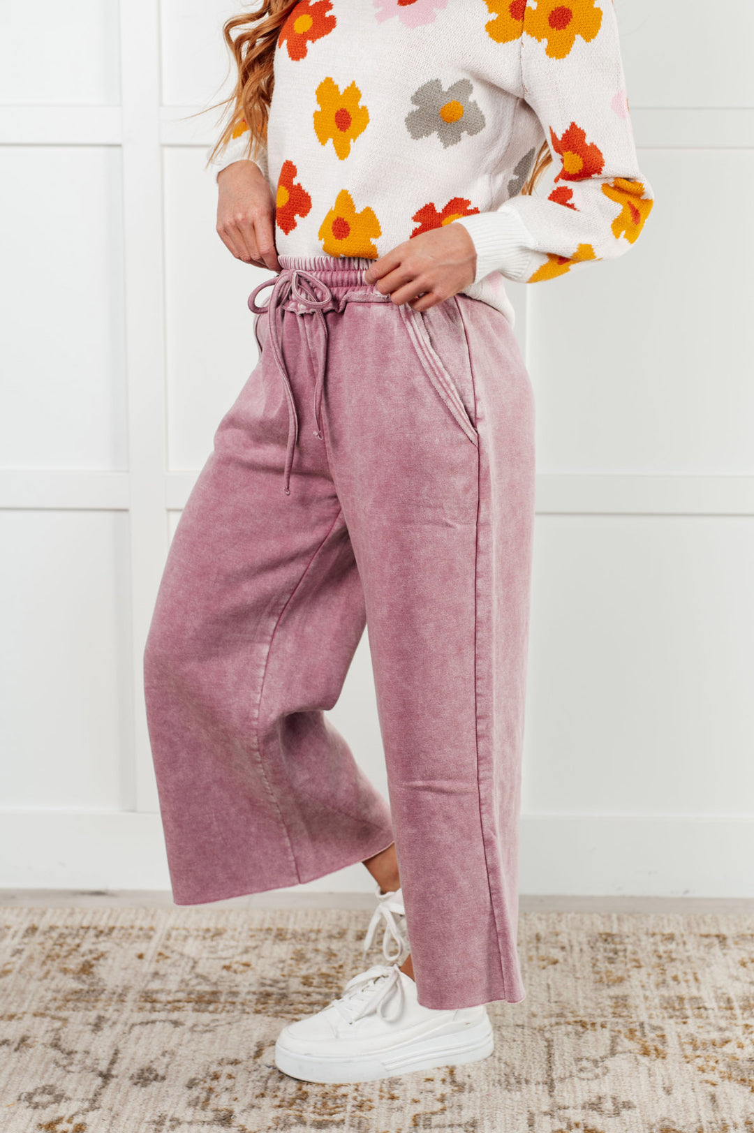 Zenana Wide Leg Cropped Fleece Sweatpants - Light Rose - Inspired Eye Boutique