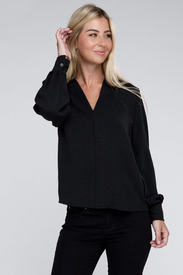 Zenana Woven Airflow Top - Long Sleeve Blouse - Inspired Eye Boutique