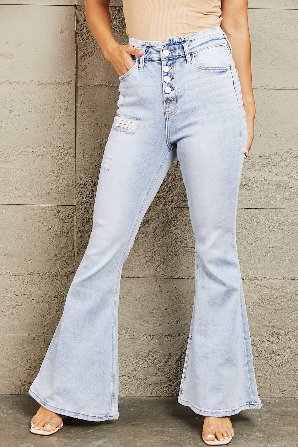 Button Fly Flare Jeans - Light Wash - Inspired Eye Boutique
