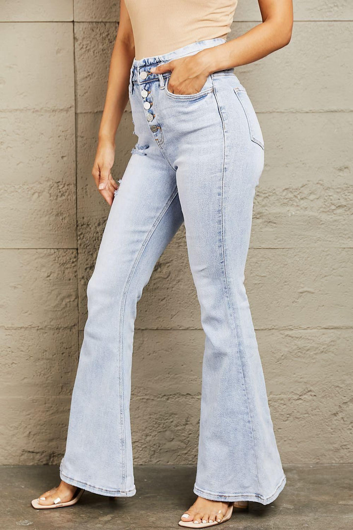 Button Fly Flare Jeans - Light Wash - Inspired Eye Boutique