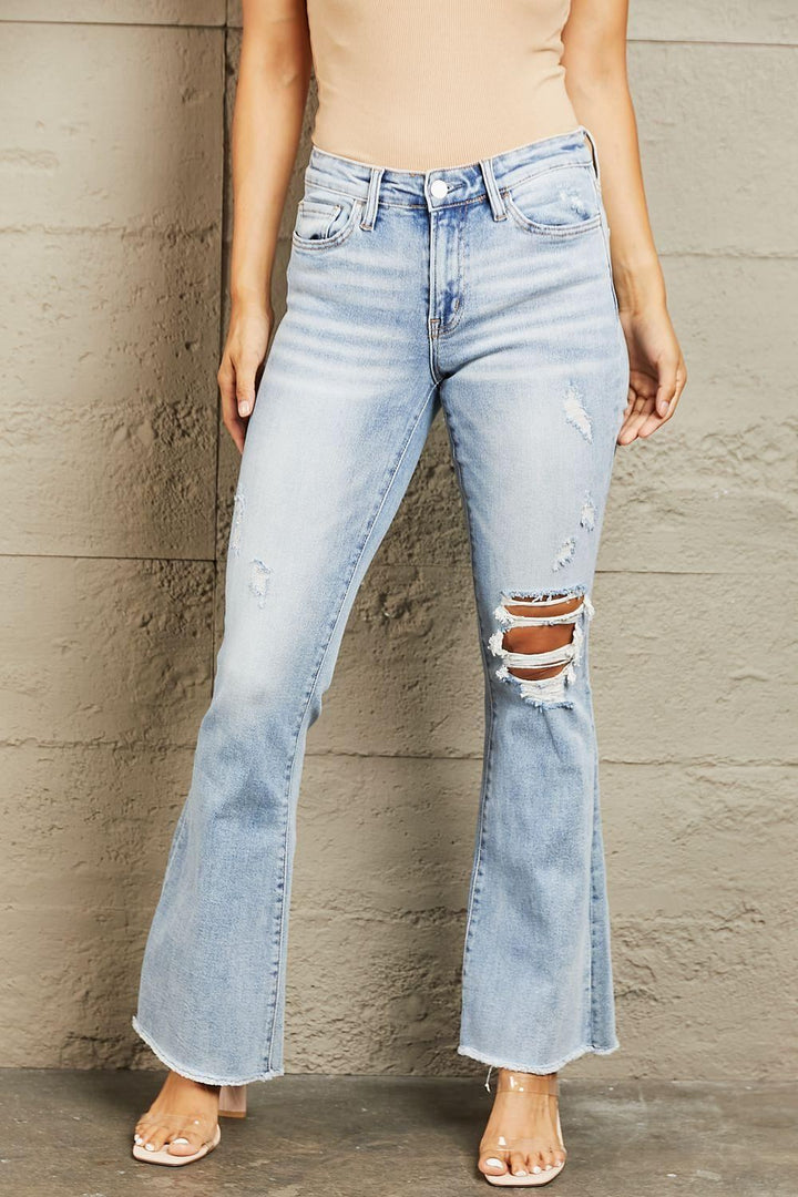 Mid-Rise Distressed Flare Jeans - Inspired Eye Boutique