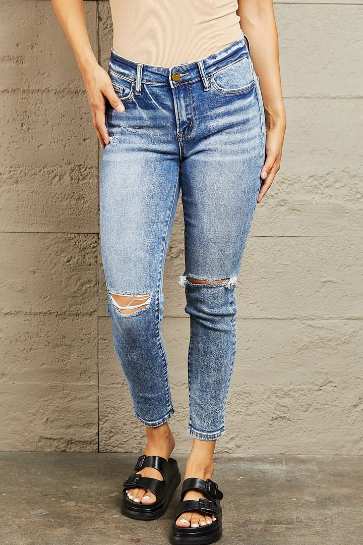 BAYEAS - Mid Rise Distressed Skinny Jeans - Inspired Eye Boutique