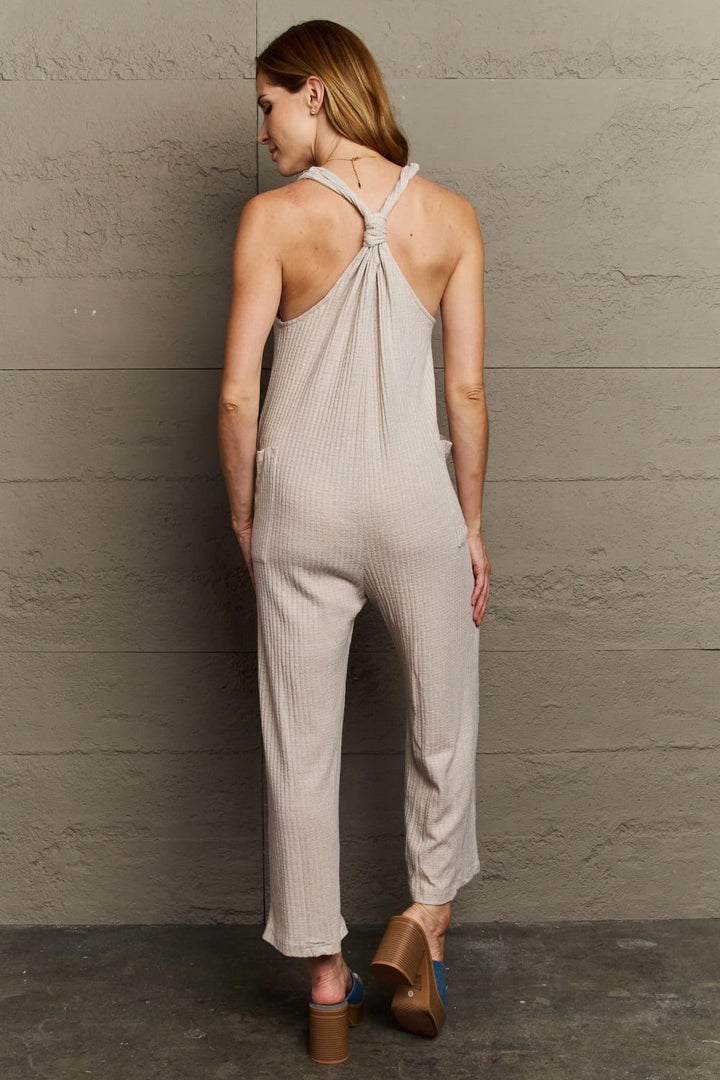 Beige Twisted Rib Knit Jumpsuit - Inspired Eye Boutique