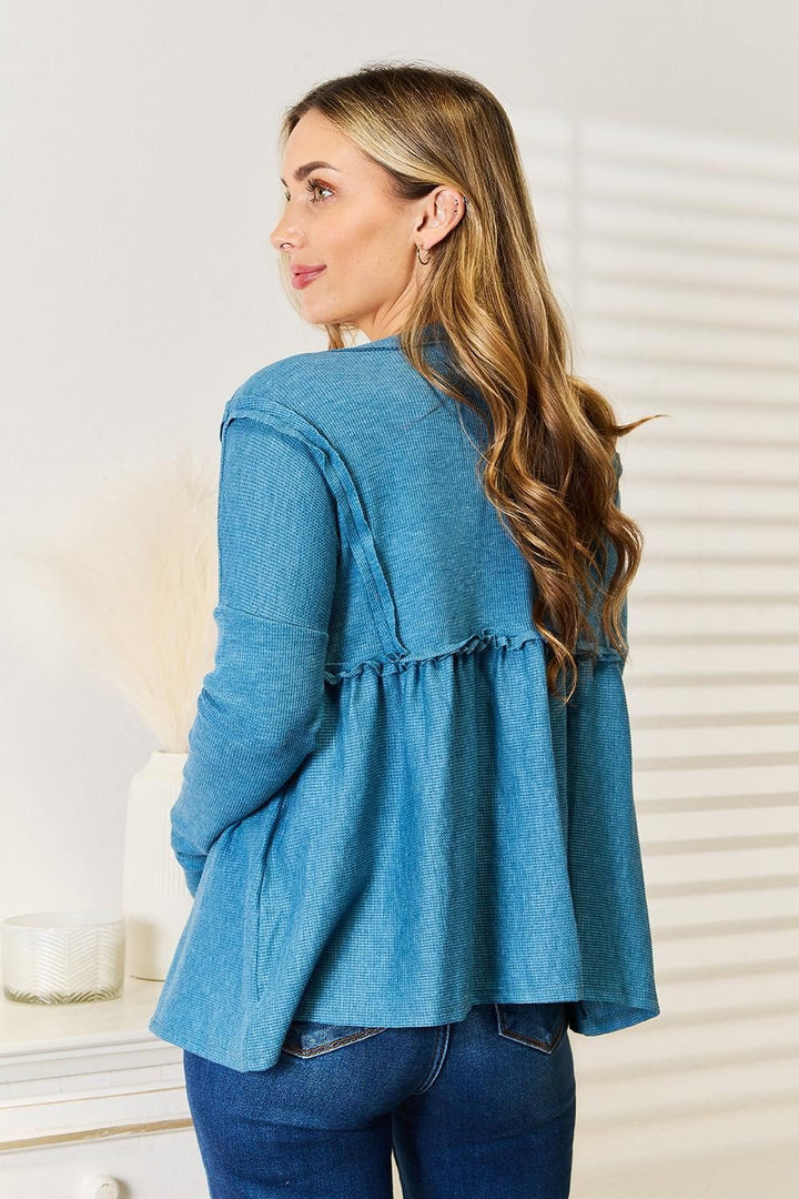 Blue Long Sleeve Babydoll Top - Inspired Eye Boutique
