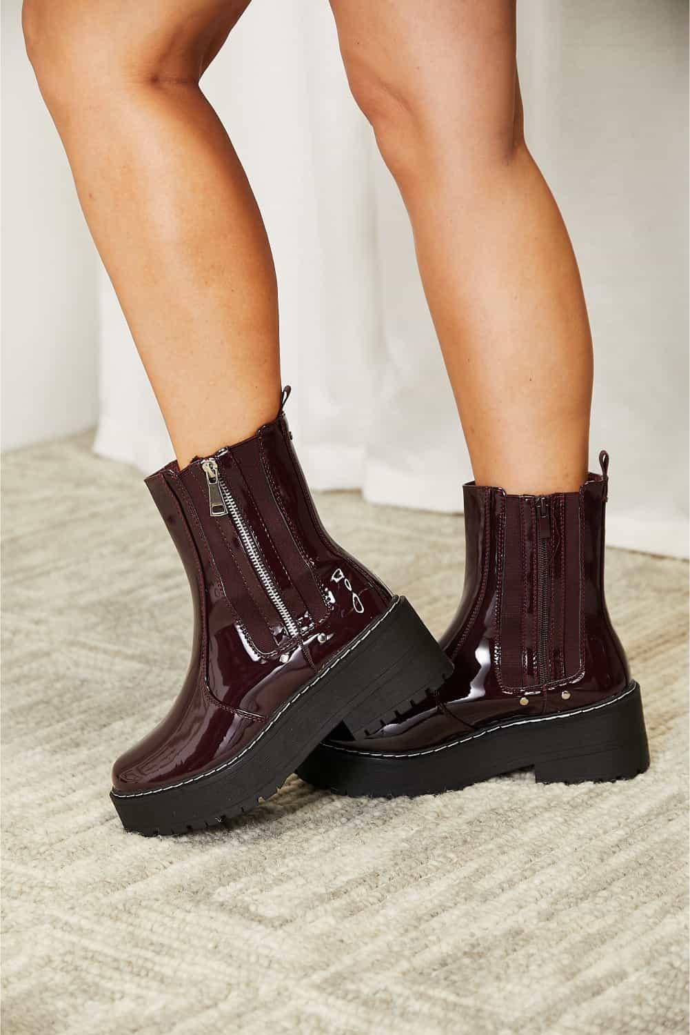 Burgundy Platform Boots