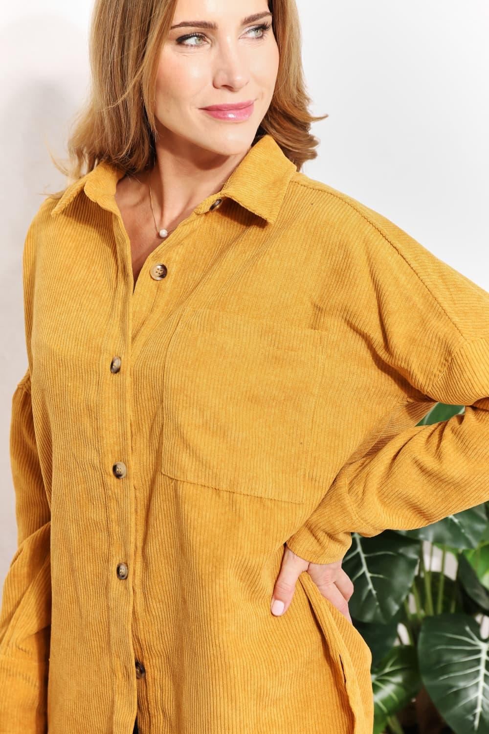 Corduroy Long Sleeve Shirt - Yellow - Inspired Eye Boutique