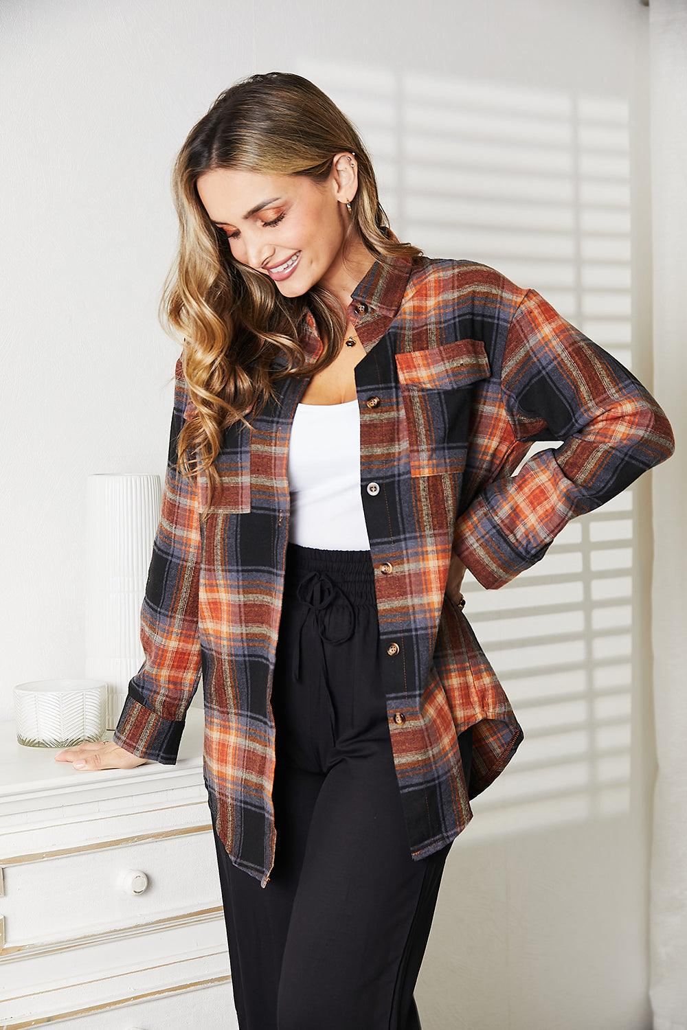 Women's Plaid Long Sleeve Button-Up Shirt - Inspired Eye Boutique