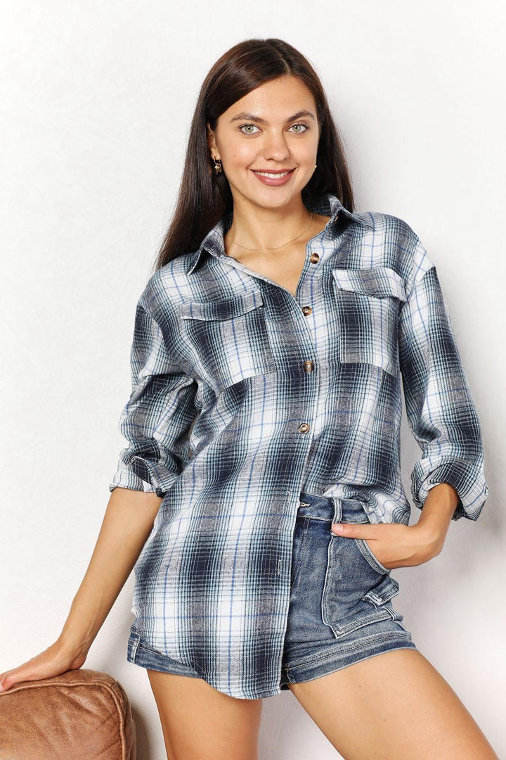 Women's Plaid Long Sleeve Button-Up Shirt - Inspired Eye Boutique