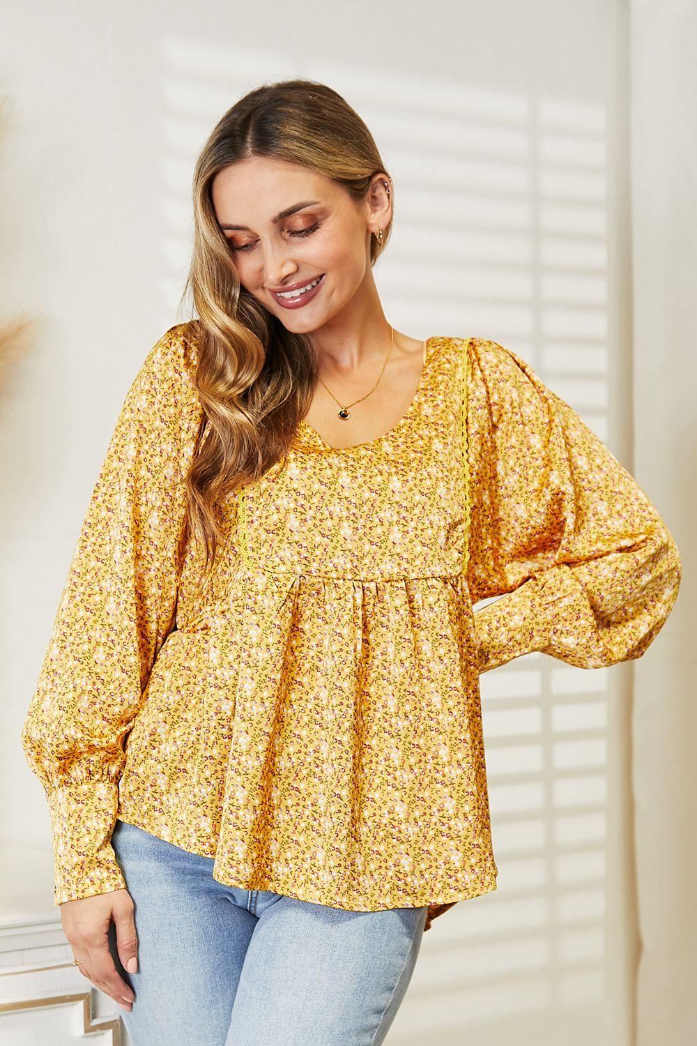 Yellow Floral Satin Blouse - Inspired Eye Boutique