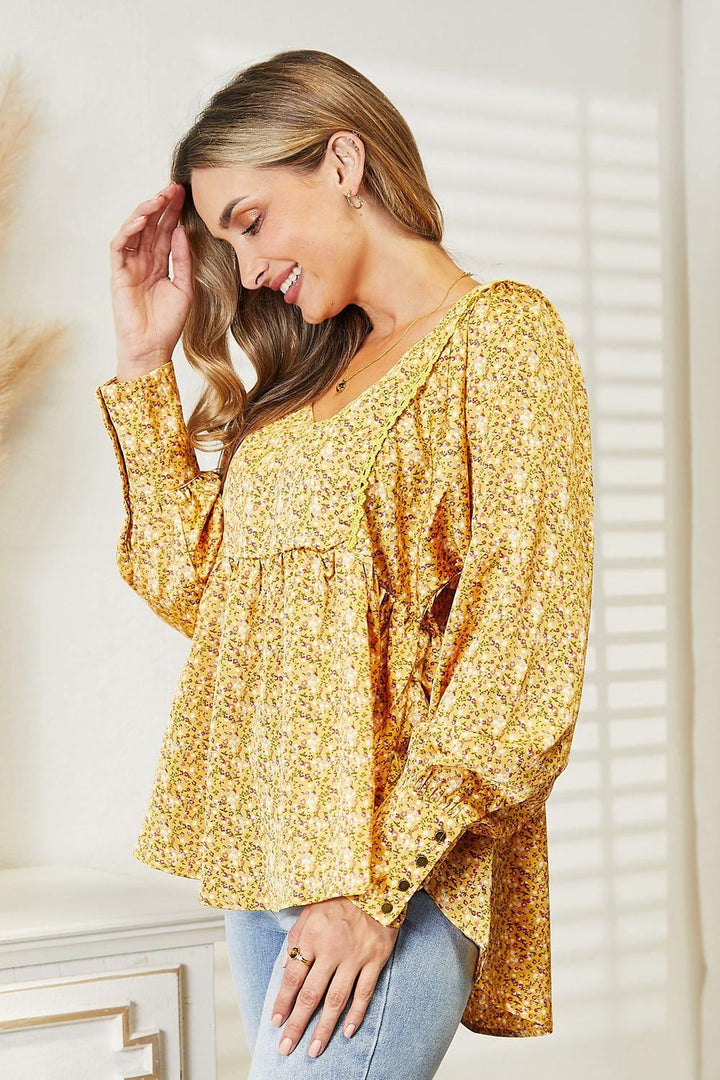 Yellow Floral Satin Blouse - Inspired Eye Boutique