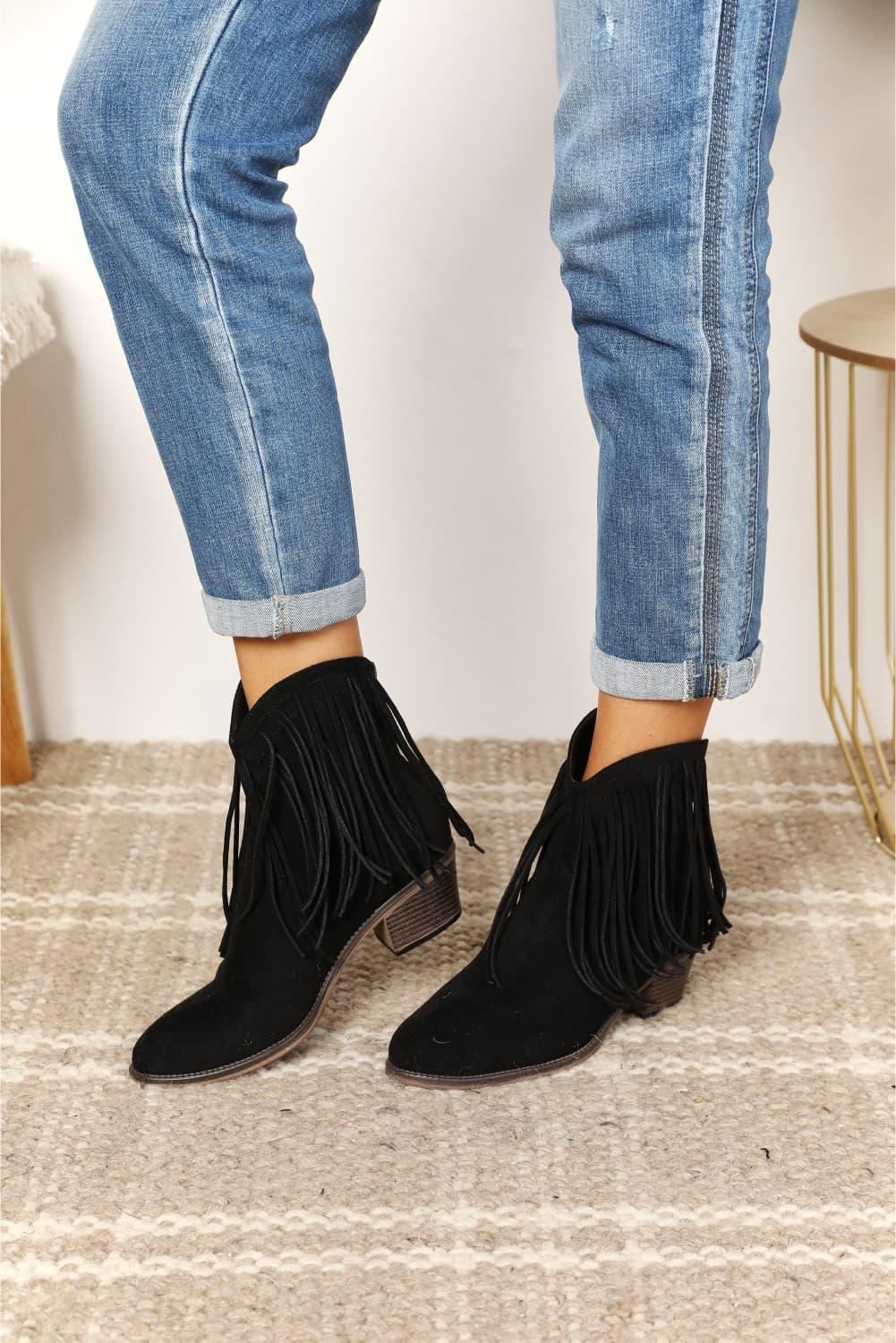 Fringe Ankle Booties - Black - Inspired Eye Boutique