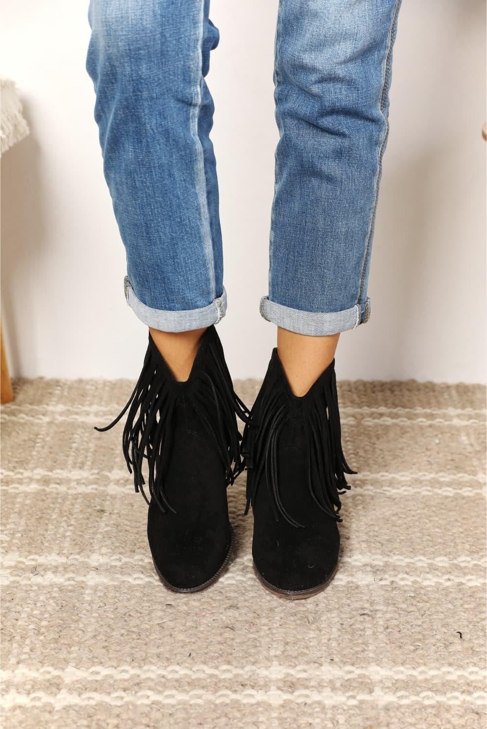 Fringe Ankle Booties - Black - Inspired Eye Boutique