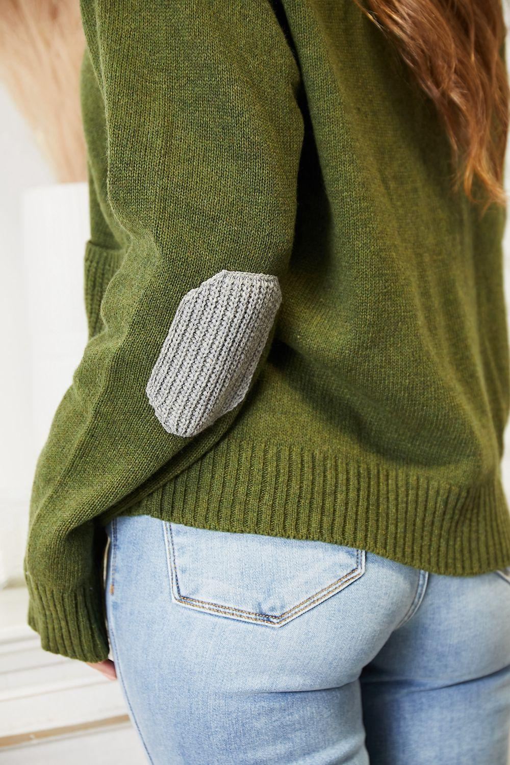 Oversized Cardigan Sweater - Green - Elbow Patch - Inspired Eye Boutique