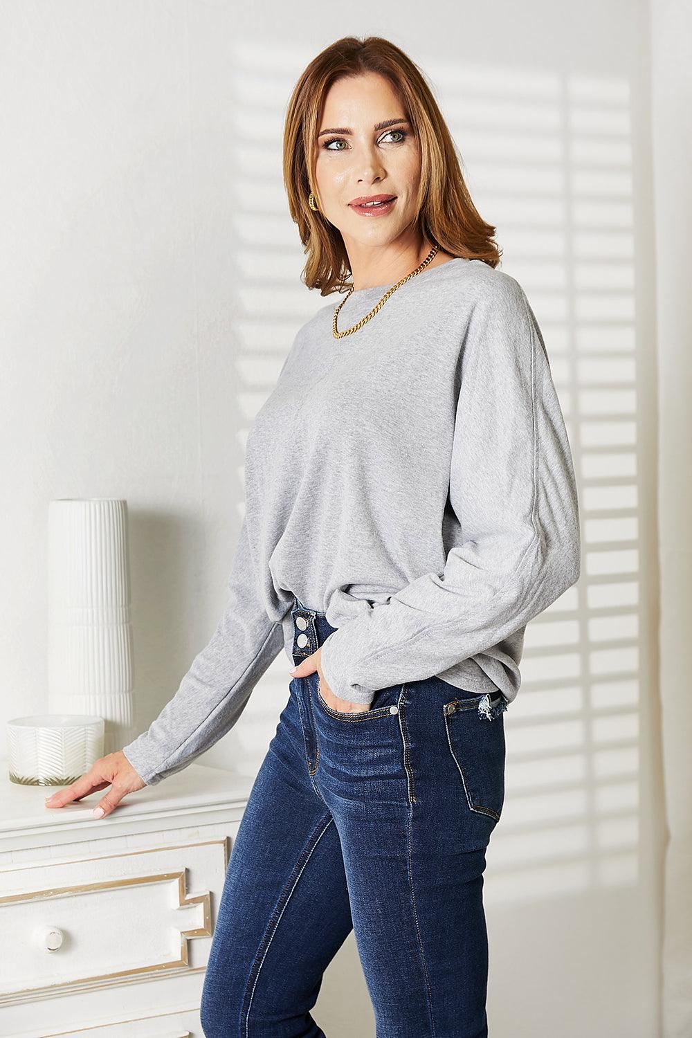 Women's Long Sleeve Grey Shirt - Inspired Eye Boutique