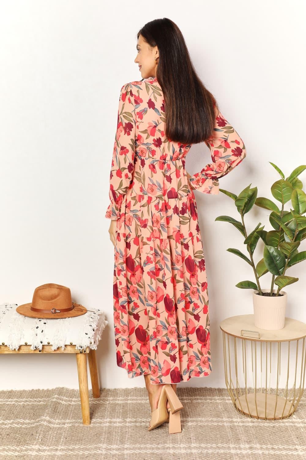 Long Sleeve Floral Maxi - Peach - Inspired Eye Boutique