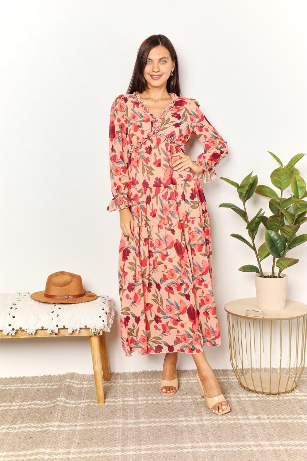 Long Sleeve Floral Maxi - Peach - Inspired Eye Boutique