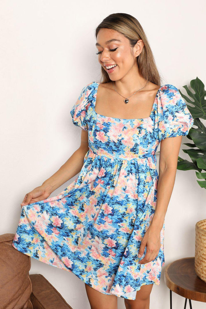 Open Back Mini Dress - Floral - Short Sleeve - Inspired Eye Boutique