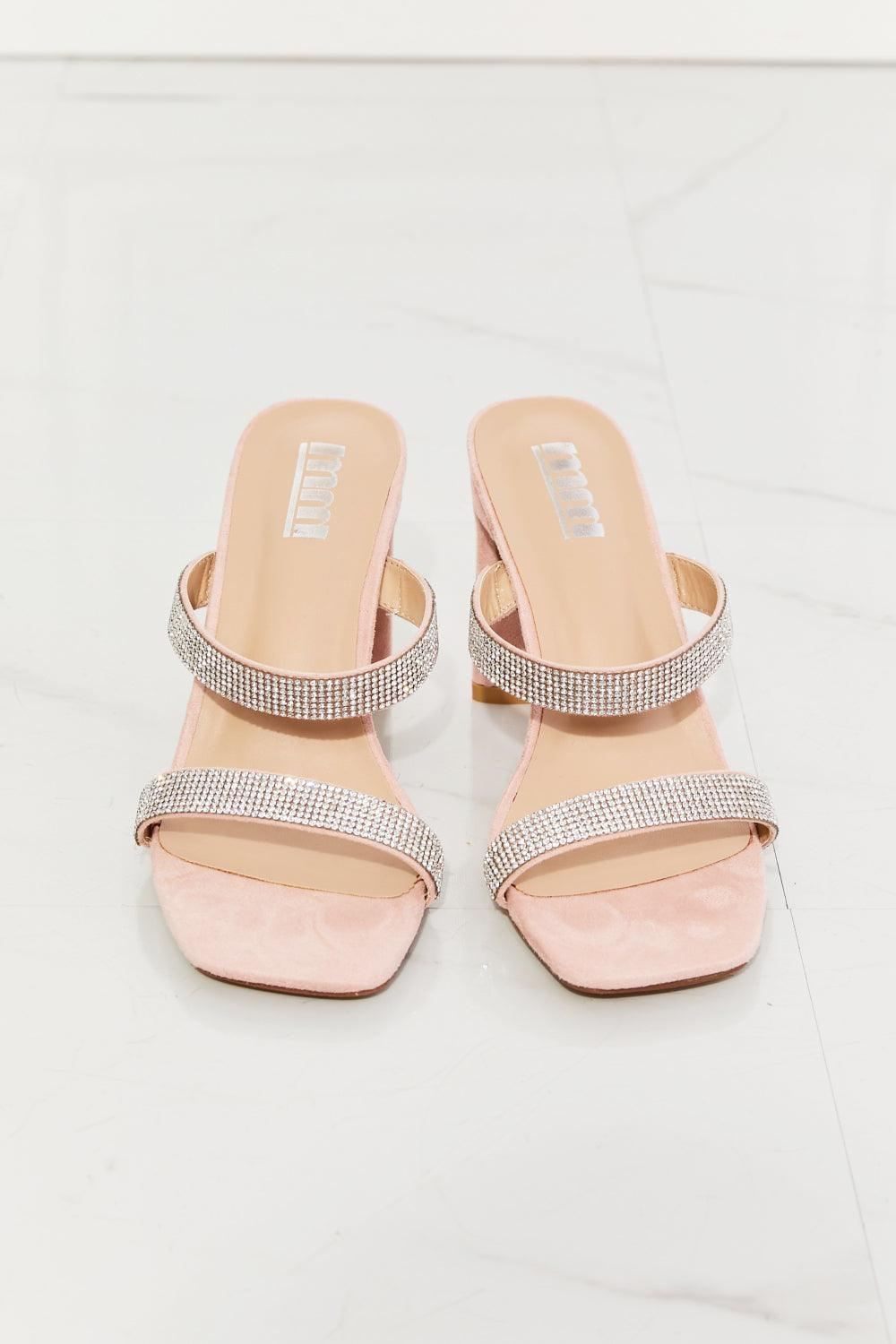 Rhinestone Block Heel Sandal - Pink - Inspired Eye Boutique