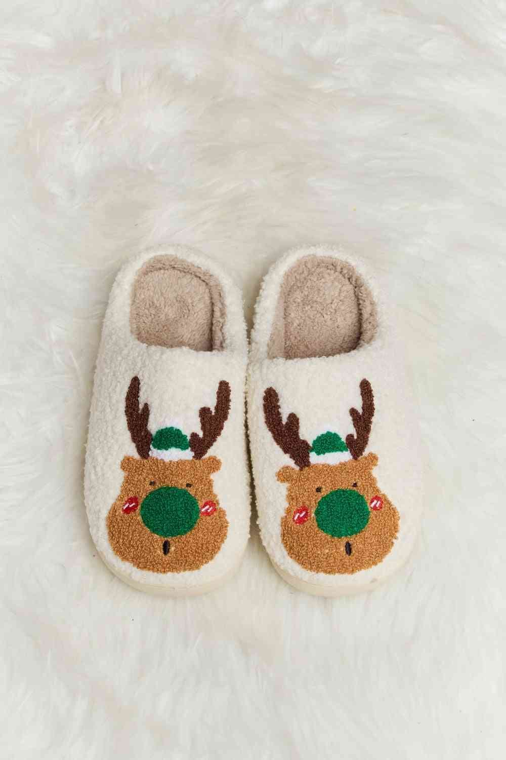 Rudolph Plush Faux Fur Slide Slippers - Inspired Eye Boutique