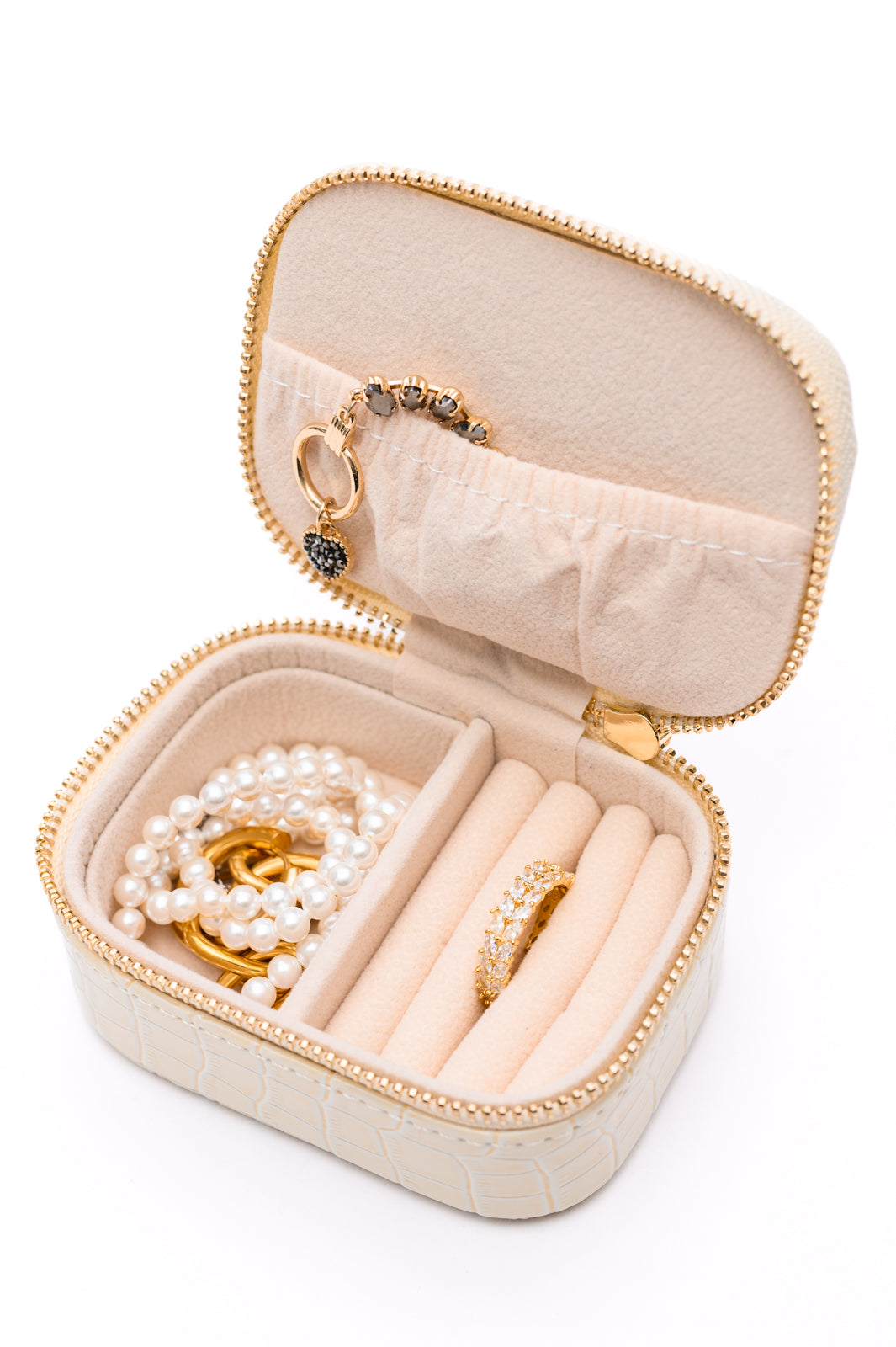 Small Travel Jewelry Case - Cream Snakeskin - Inspired Eye Boutique