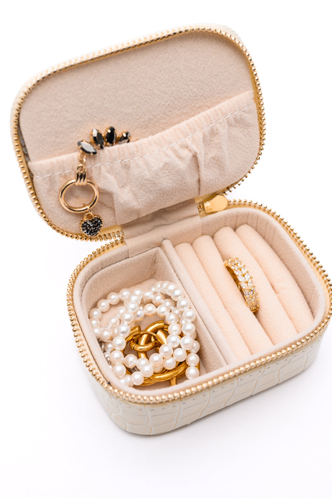 Small Travel Jewelry Case - Cream Snakeskin - Inspired Eye Boutique